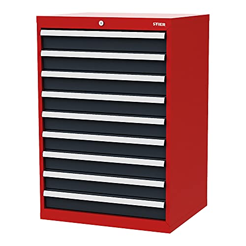 STIER Schubladenschrank mit 9 Schubladen BxTxH 600x575x1020 mm rot/anthrazitgrau