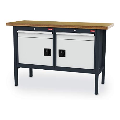STIER Werkbank mit 2 Schubladen und 2 Türen BxTxH 1500x600x960 mm RAL 7016 / RAL
