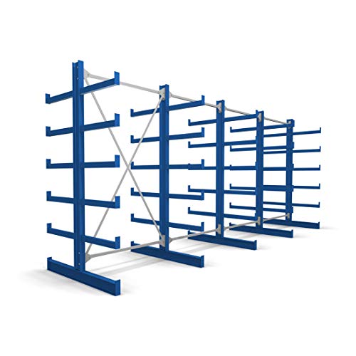 STIER Kragarmregal doppelseitig 1 Feld mit 5 Ebenen 1300x2000x500mm enzianblau
