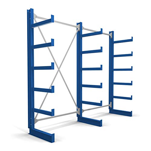 STIER cantilever racking, single-sided, 1 bay with 5 levels, 1300x2000x500mm, gentian blue