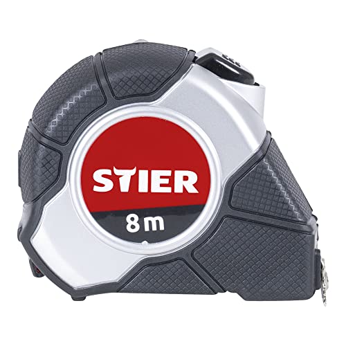 STIER Taschenbandmaß Länge 3 bis 8 m Gürtelclip Maßband Self-Lock-Buttons