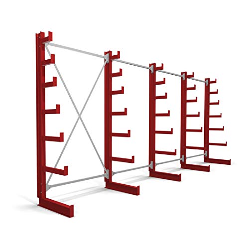 STIER cantilever racking one-sided 1 bay with 6 descending levels 1300x2000x500mm fire red