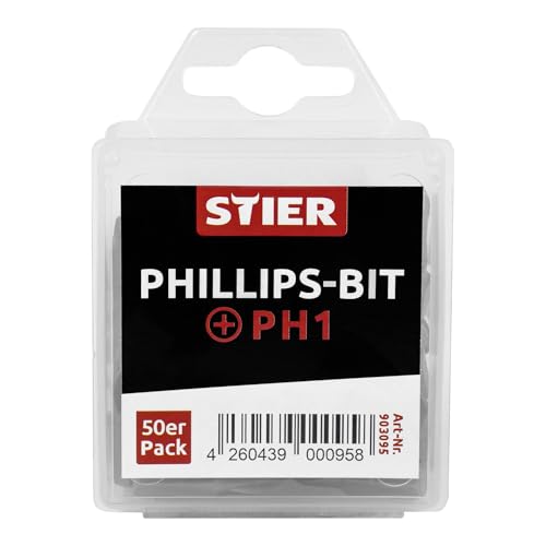 STIER Phillips bit bulk pack PH1 to PH2 50 pieces drive 1/4 25 mm length