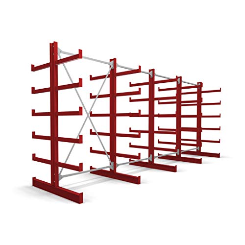 STIER Kragarmregal doppelseitig 1 Feld mit 5 Ebenen 1300x2000x500mm feuerrot