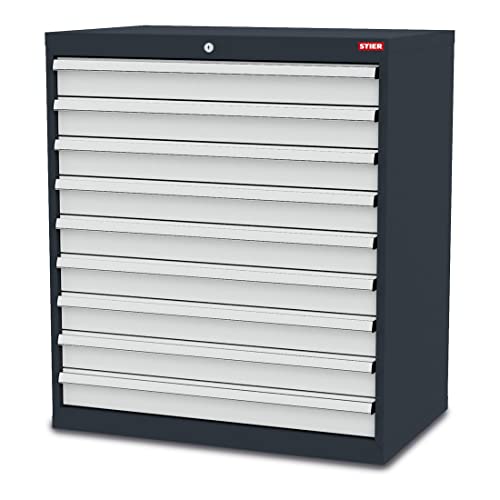 STIER Schubladenschrank mit 9 Schubladen BxTxH 900x575x1020 mm RAL 7016 / RAL