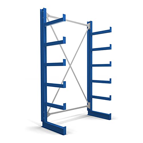STIER cantilever racking, single-sided, 1 bay with 5 levels, 1300x2000x500mm, gentian blue