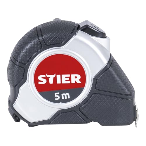 STIER Taschenbandmaß Länge 3 bis 8 m Gürtelclip Maßband Self-Lock-Buttons