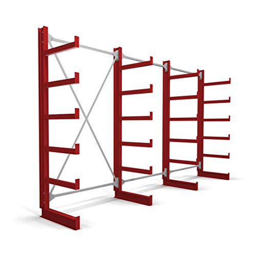 STIER Kragarmregal einseitig 1 Feld mit 5 Ebenen 1300x2000x500mm feuerrot