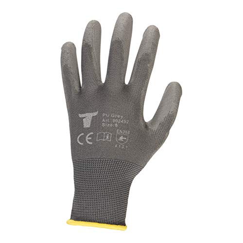 STIER Montagehandschuh, 12 Paar, Größe 8, Nylon mit PU-Beschichtung, Exzellentes Tastgefühl, Griffsicherheit, hohe Abriebfestigkeit, Atumungsaktivität, Grau