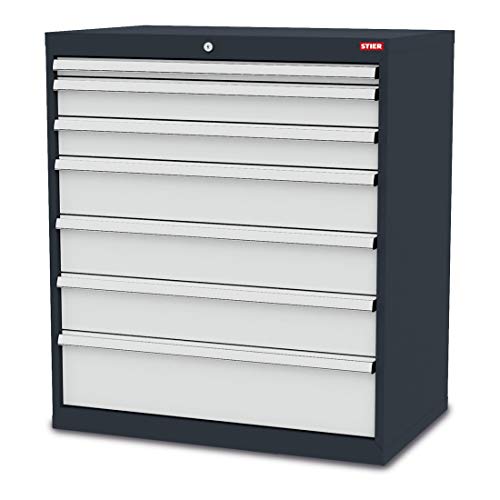 STIER Schubladenschrank, Kugelführung, 7 Schubladen, Stabile Stahlkonstruktion, Werkzeugschrank, Tragkraft je Schublade 80 kg, Werkstattschrank, Stahlschrank