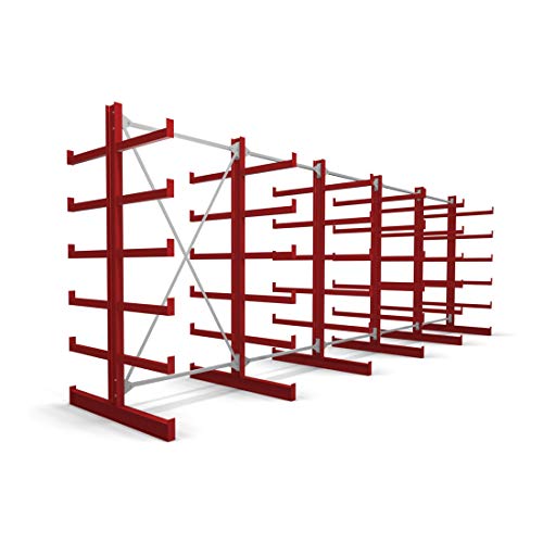 STIER Kragarmregal doppelseitig 1 Feld mit 5 Ebenen 1300x2000x500mm feuerrot