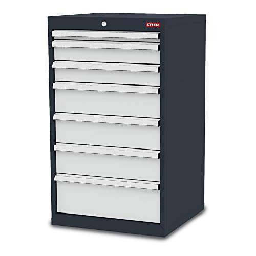 STIER Schubladenschrank, Kugelführung, 7 Schubladen, Stabile Stahlkonstruktion, Werkzeugschrank, Tragkraft je Schublade 80 kg, Werkstattschrank, Stahlschrank