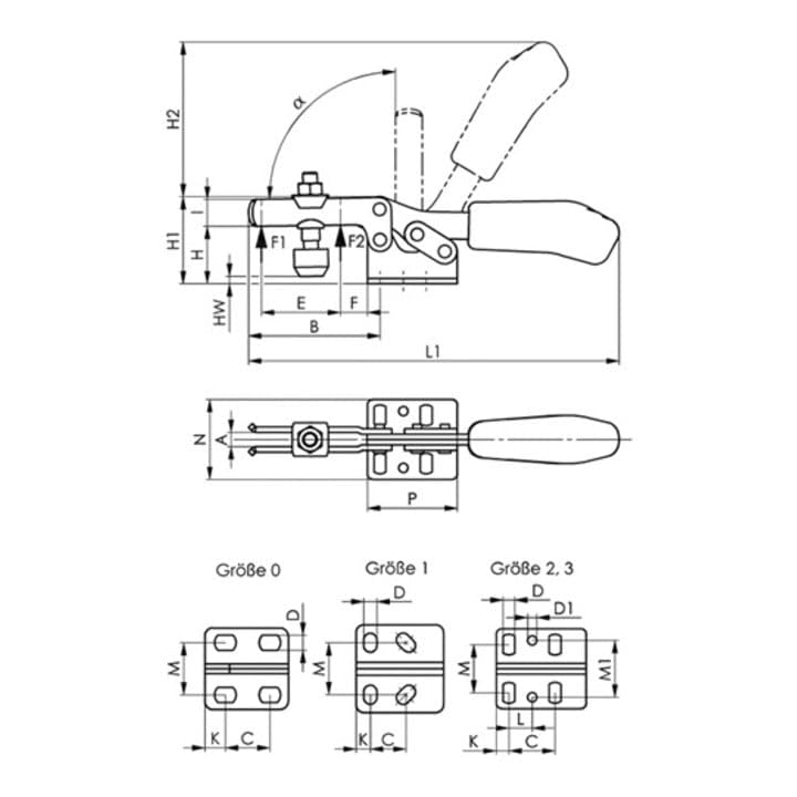 AMF Waagrechtspanner Nr.6830B Gr.0 waagrechter Fuß schwarz
