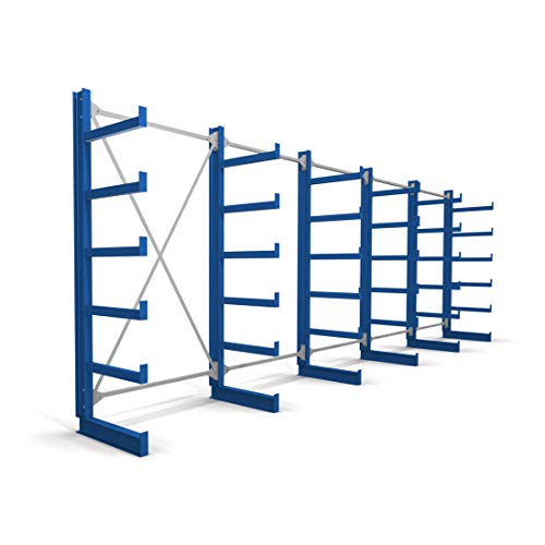 STIER cantilever racking, single-sided, 1 bay with 5 levels, 1300x2000x500mm, gentian blue