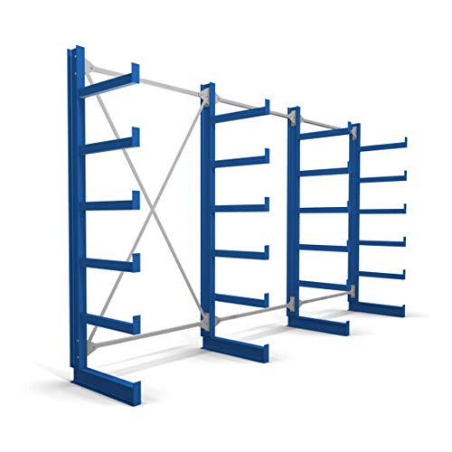 STIER cantilever racking, single-sided, 1 bay with 5 levels, 1300x2000x500mm, gentian blue