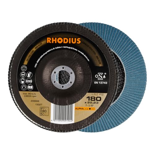 RHODIUS ALPHAline LSZ F2 Fächerschleifscheibe 180 x 22,23 mm K80 10 Stk