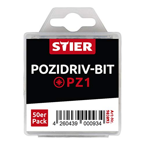 STIER Pozidriv bit bulk pack PZ1 | PZ2 50 pcs bit set