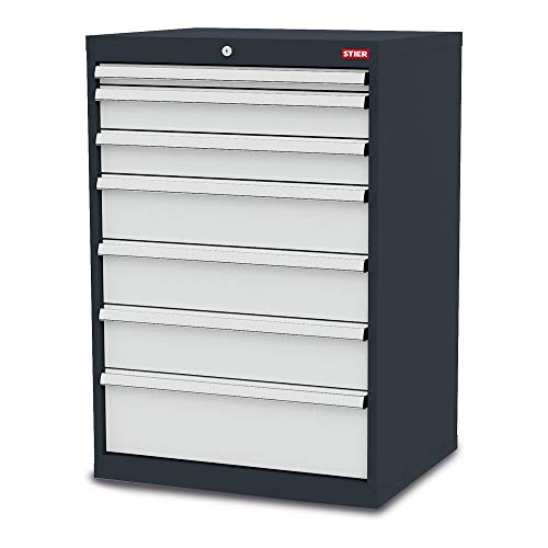 STIER Schubladenschrank, Kugelführung, 7 Schubladen, Stabile Stahlkonstruktion, Werkzeugschrank, Tragkraft je Schublade 80 kg, Werkstattschrank, Stahlschrank