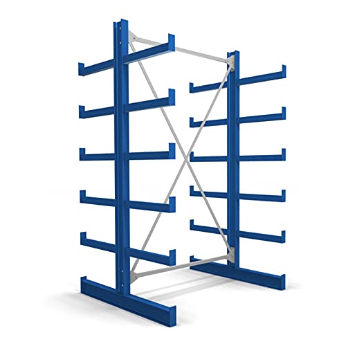 STIER Kragarmregal doppelseitig 1 Feld mit 5 Ebenen 1300x2000x500mm enzianblau