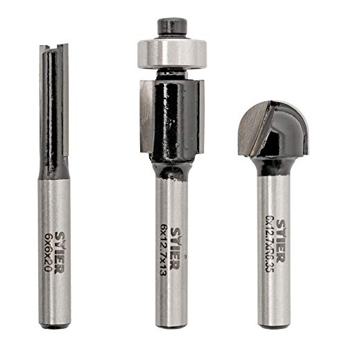 STIER milling cutter set 3-piece 6 mm shank groove cutter flush cutter round edge cutter