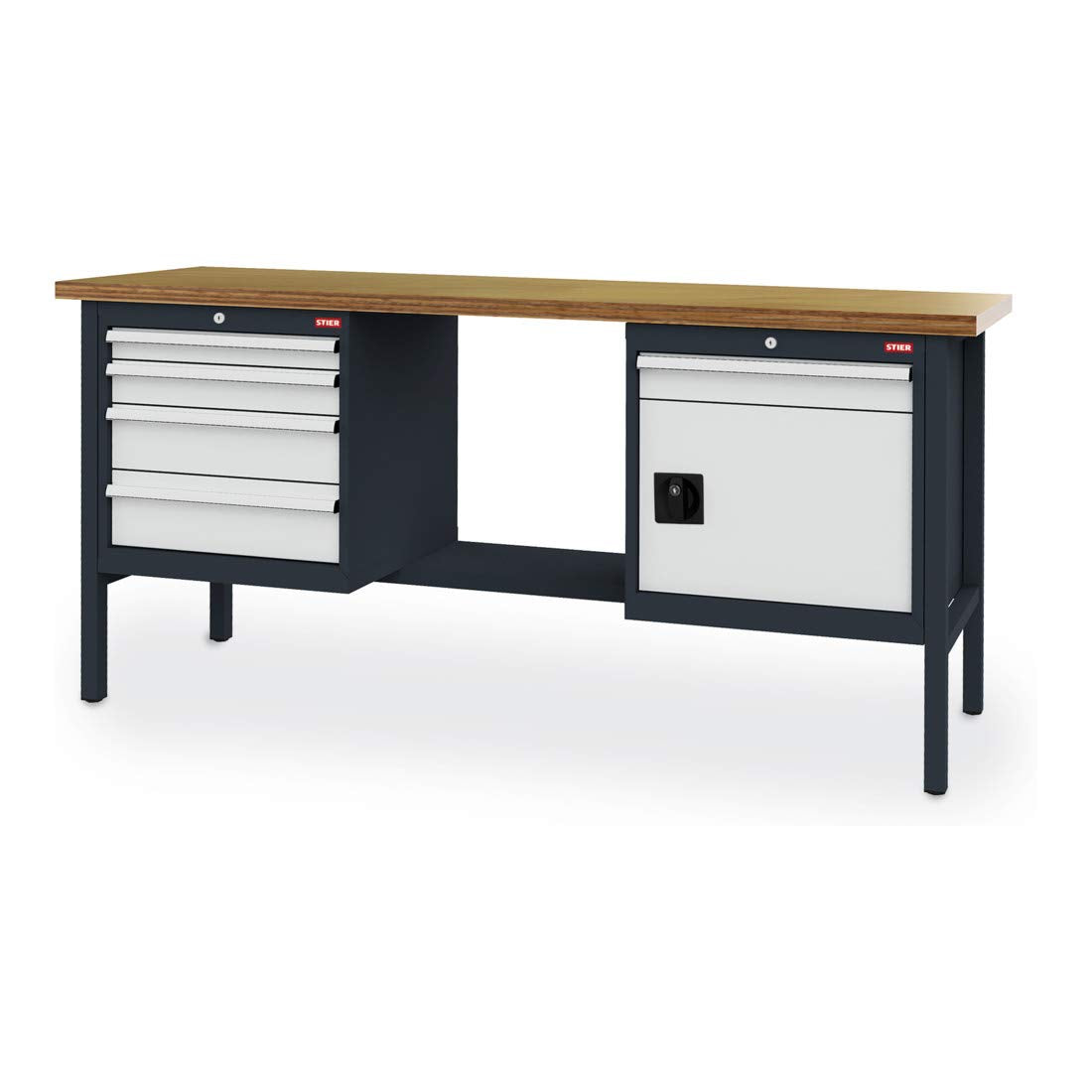 STIER workbench with 5 drawers and 1 door WxDxH 2000x600x960 mm RAL 7016 / RAL