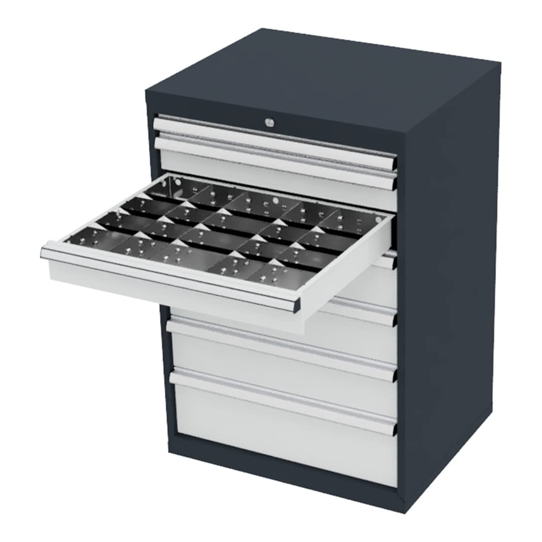 STIER drawer cabinet with 7 drawers WxDxH 700x575x1020 mm including divider set