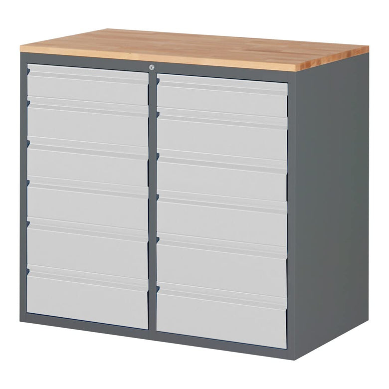 STIER Schubladenschrank Premium mit 6 Schubladen und Buchentop BxTxH 580x650x1035 mm