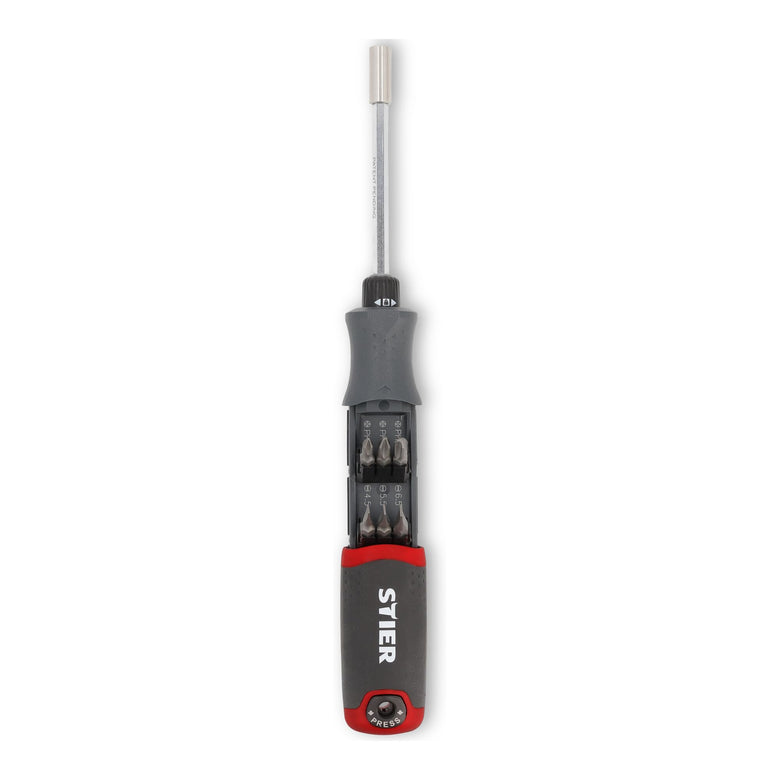 STIER screwdriver with bit magazine 13-piece magnetic holder left-hand tightening bits