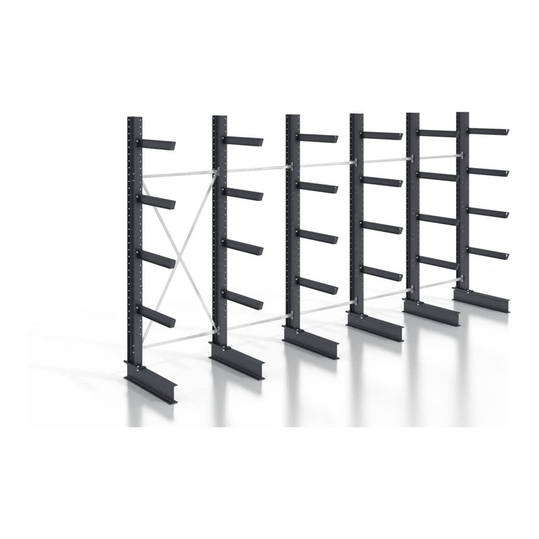 STIER cantilever rack, screwable, one-sided, 5 bays with 4 levels, 6400x2550x800mm