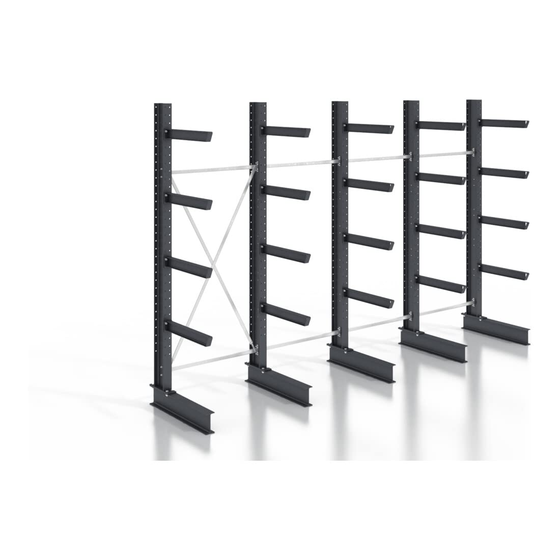 STIER cantilever rack, screwable, one-sided, 4 bays with 4 levels, 5120x2530x400mm