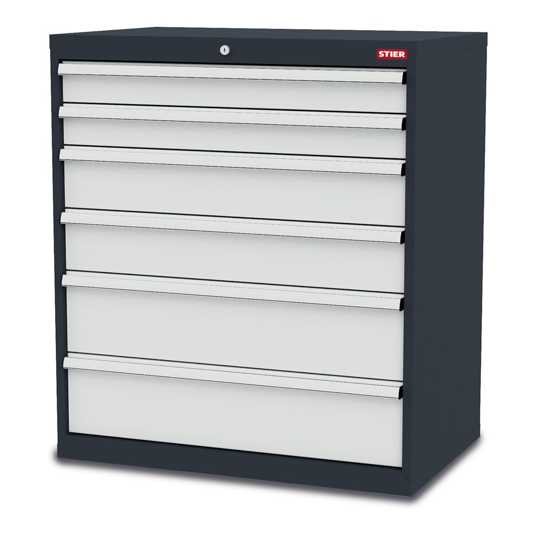 STIER Schubladenschrank mit 6 Schubladen BxTxH 900x575x1020 mm RAL 7016 / RAL
