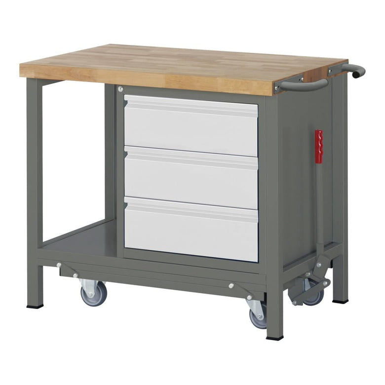 STIER Werkbank Premium mit abs. Fahrgestell und 3 Schubladen