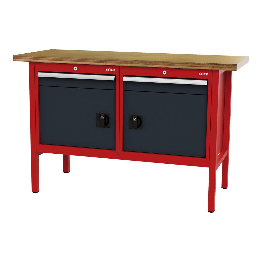 STIER Werkbank mit 2 Schubladen und 2 Türen BxTxH 1500x600x960 mm RAL 3020 / RAL
