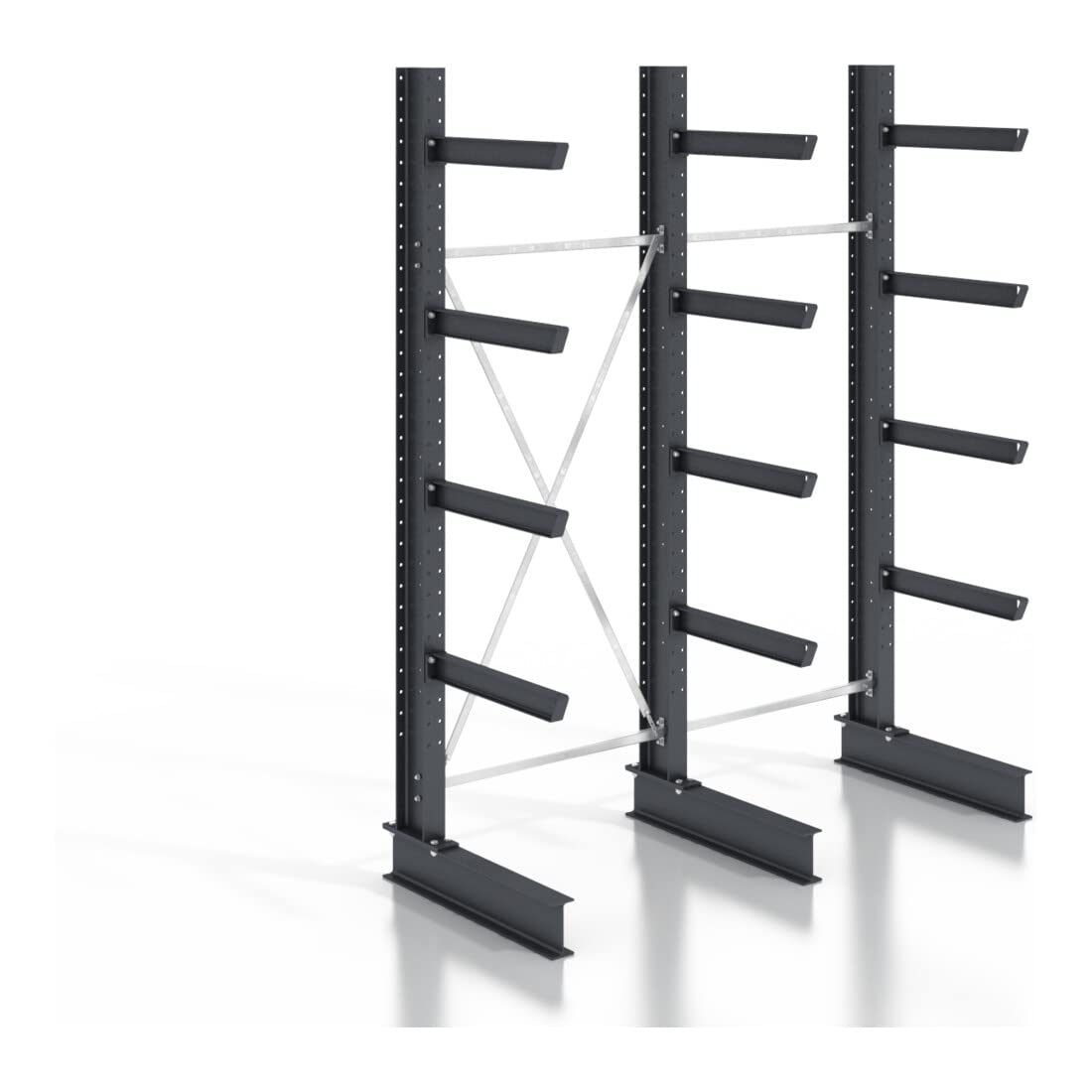 STIER cantilever rack, screwable, one-sided, 2 bays with 4 levels, 2560x3550x800mm
