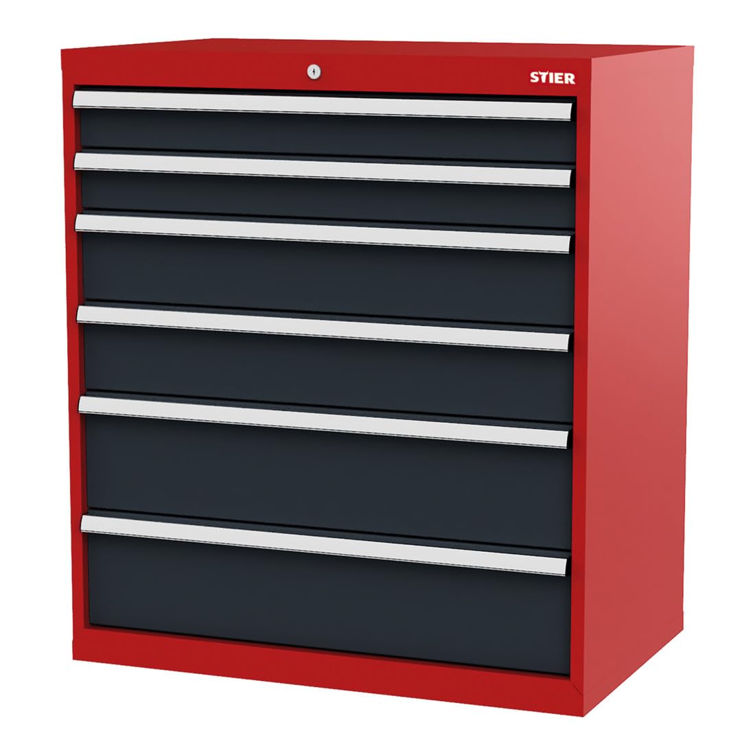 STIER Schubladenschrank mit 6 Schubladen BxTxH 900x575x1020 mm RAL 3020 / RAL