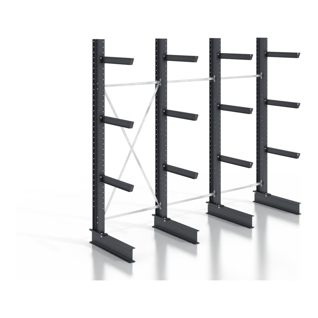 STIER cantilever rack, screwable, one-sided, 3 bays with 3 levels, 3840x2550x800mm