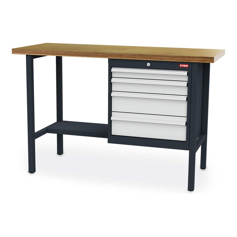 STIER Werkbank mit 4 Schubladen BxTxH 1500x600x960 mm RAL 7016 / RAL 7035