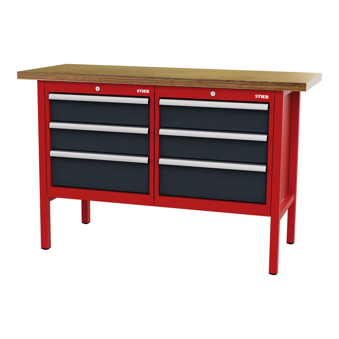 STIER workbench with 6 drawers WxDxH 1500x600x960 mm RAL 3020 / RAL 7016