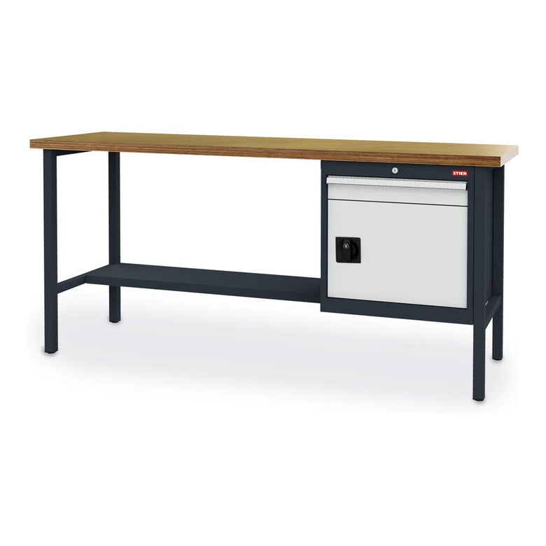STIER Werkbank mit 1 Schublade und 1 Tür BxTxH 1500x600x960 mm RAL 7016 / RAL 7035