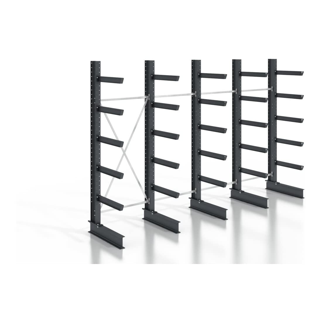 STIER cantilever rack, screwable, one-sided, 4 bays with 5 levels, 5120x3130x400mm