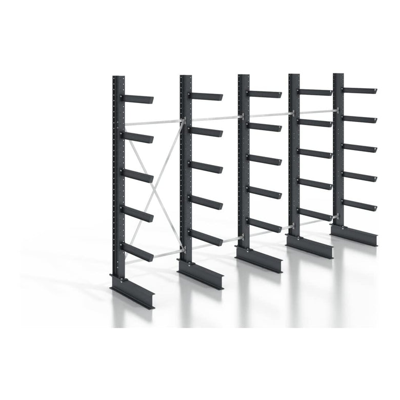STIER cantilever rack, screwable, one-sided, 4 bays with 5 levels, 5120x3130x400mm