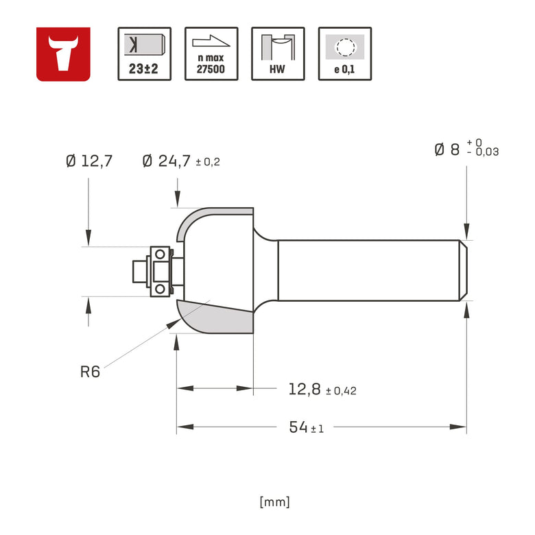STIER cove milling cutter with ball bearing HM shank Ø 8 mm various sizes