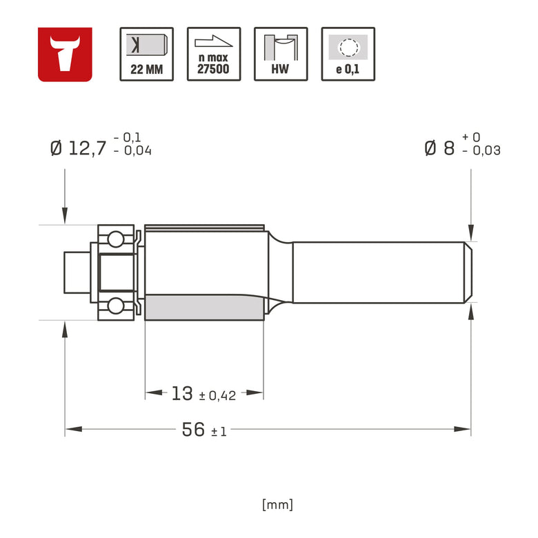 STIER Bündigfräser D12,7 x L13 x S8 mm HM (HW)