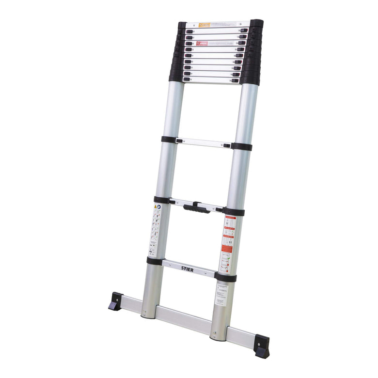 STIER Teleskopleiter Premium 3,2 bis 3,8m Stehleiter Aluminium Klappleiter