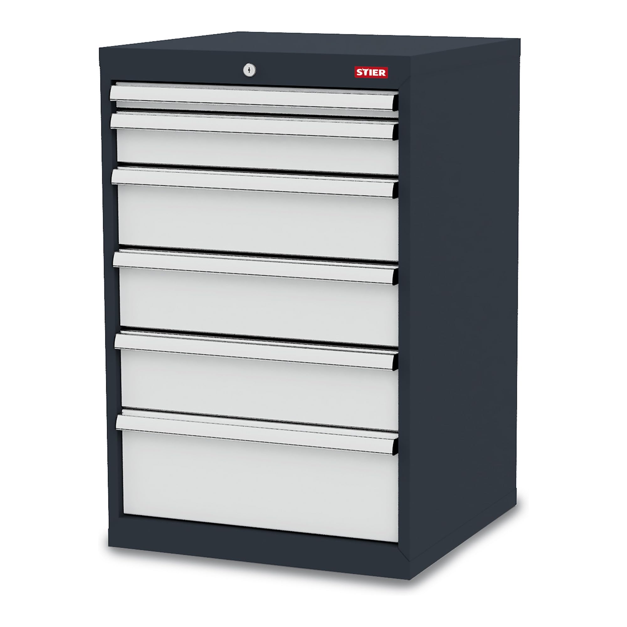 STIER Schubladenschrank mit 6 Schubladen BxTxH 600x575x920 mm RAL 7016 / RAL