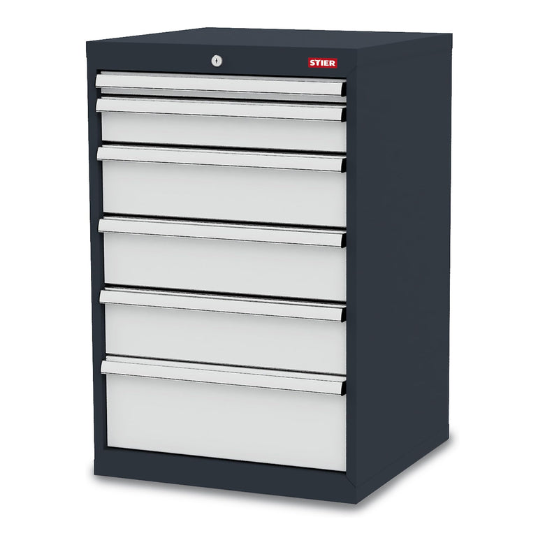 STIER Schubladenschrank mit 6 Schubladen BxTxH 600x575x920 mm RAL 7016 / RAL