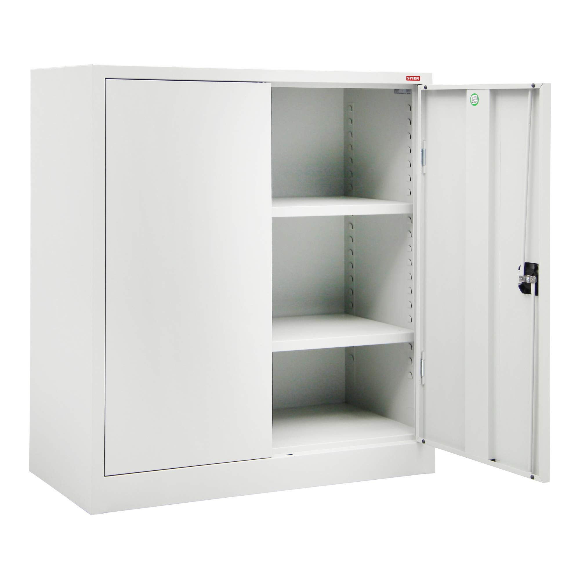 STIER side cabinet with 2 shelves, light grey, welded, various sizes