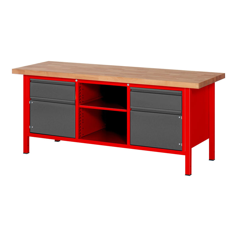 STIER Höhenverstellbare Werkbank Premium mit 2 Schubladen und 2 Flügeltüren BxTxH 1500x700x840-1040mm RAL 3000 / anthrazitmetallic