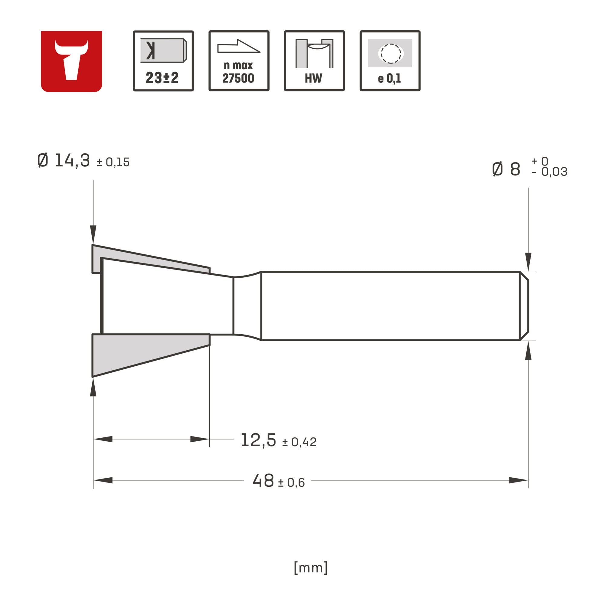 STIER Zinkenfräser HM (HW) Ø 14,3 mm Schaft Ø 8 mm