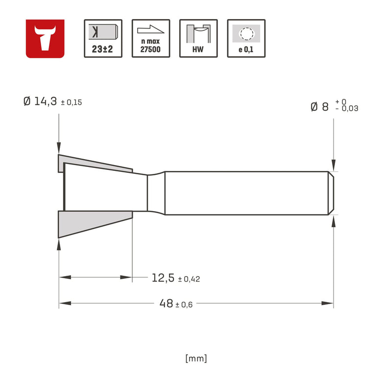 STIER Zinkenfräser HM (HW) Ø 14,3 mm Schaft Ø 8 mm